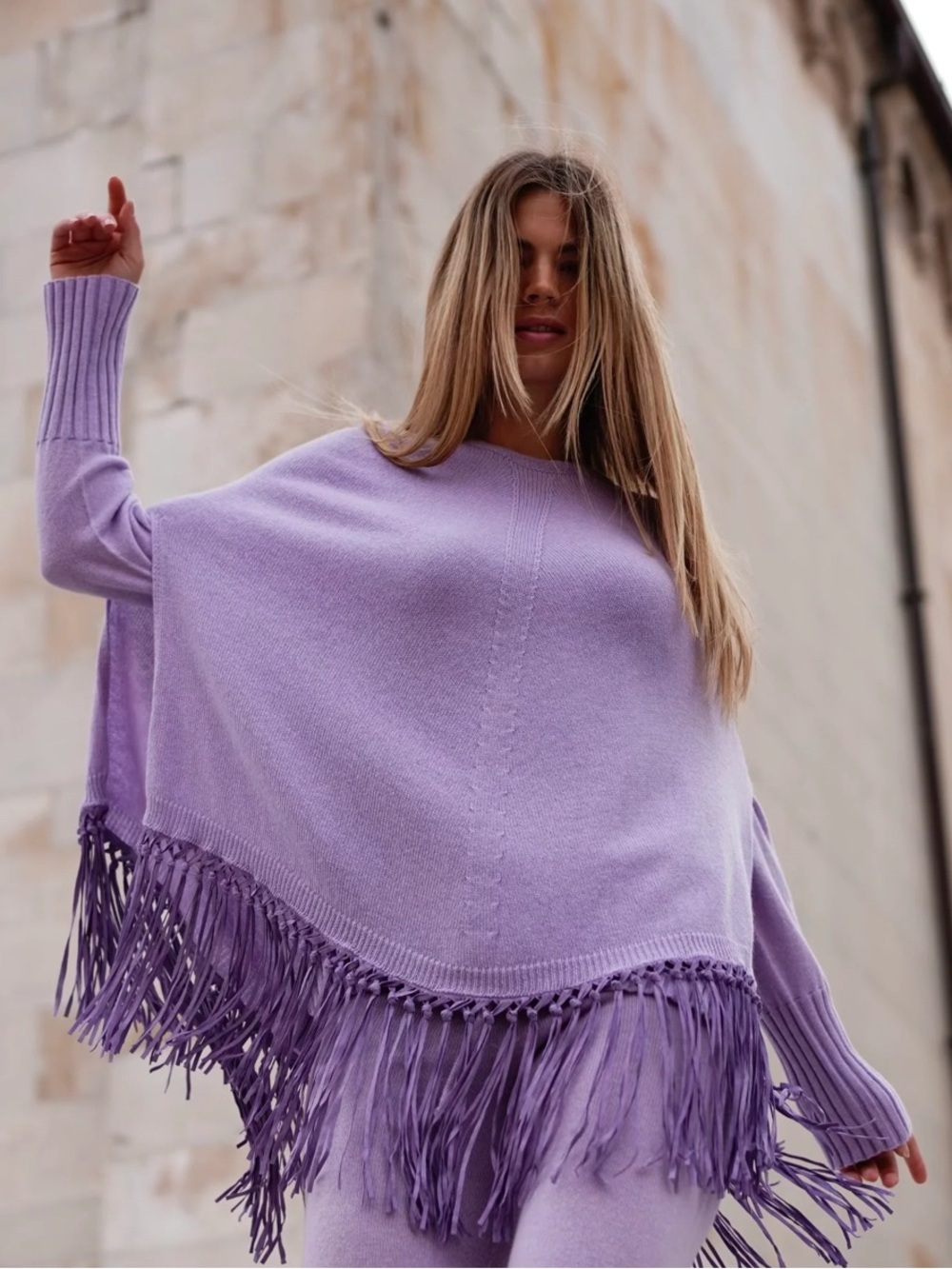 Pinotti Fringed Cashmere poncho with hand knotted suede fringe made in Italy!